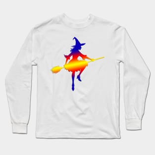 Halloween Witch Riding On A Broomstick Long Sleeve T-Shirt